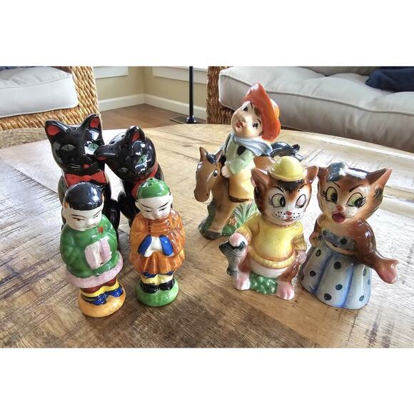 Vintage Japanese Anthropomorphic Salt & Pepper Shaker Lot Of 7 Cork - Picture 1 of 16